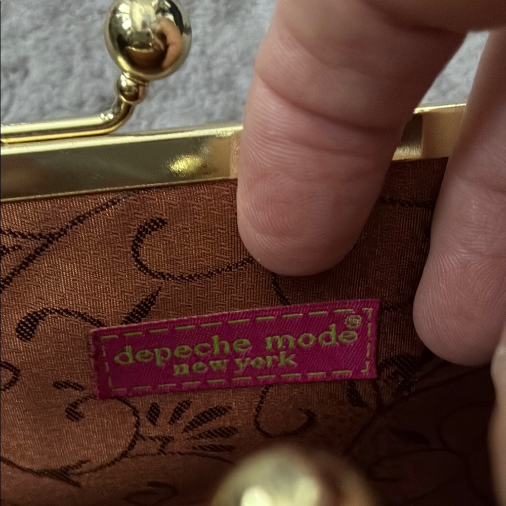 Brown and Gold Clutch with Chain Strap - Picture 2 of 10